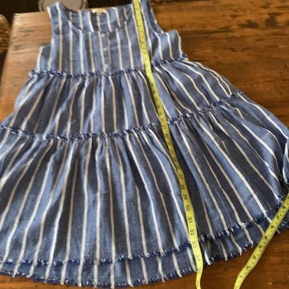 Umgee Chambray Nautical Linen Look Striped Tiered Frayed Tank Dress Sz S - Picture 7 of 8